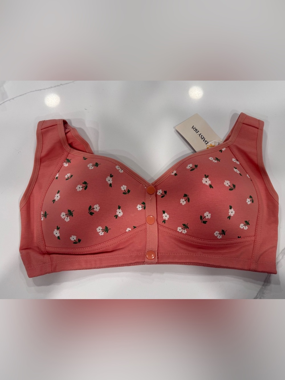 Daisy Coral Pink Floral Front-Snap Wireless Bra